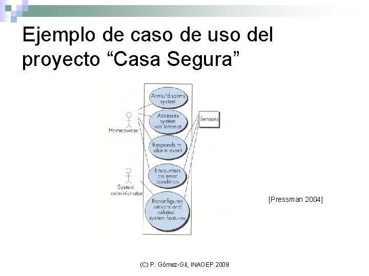 Ejemplo de caso de uso del proyecto “Casa Segura” [Pressman 2004] (C) P. Gómez-Gil,