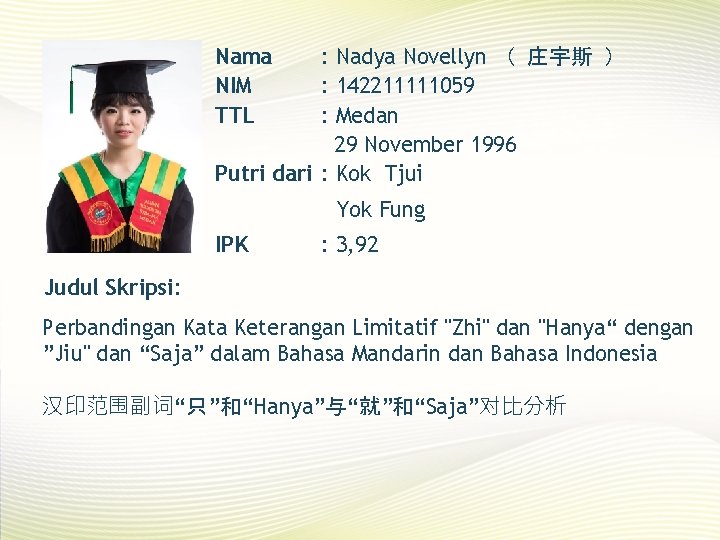 Nama NIM TTL : Nadya Novellyn （ 庄宇斯 ） : 142211111059 : Medan 29