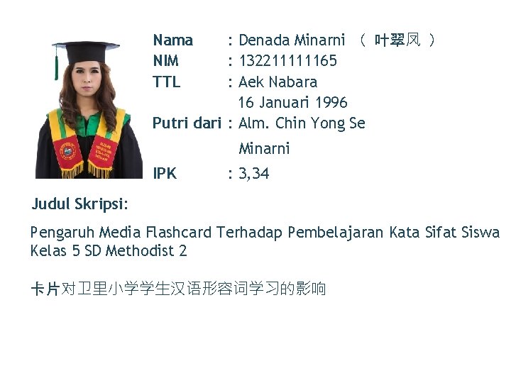 Nama NIM TTL : Denada Minarni （ 叶翠凤 ） : 132211111165 : Aek Nabara