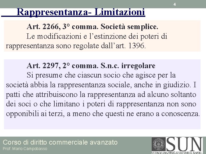 Rappresentanza- Limitazioni 4 Art. 2266, 3° comma. Società semplice. Le modificazioni e l’estinzione dei