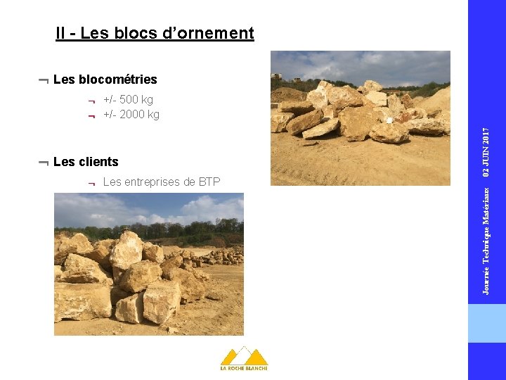 II - Les blocs d’ornement Les blocométries Les clients Les entreprises de BTP Journée