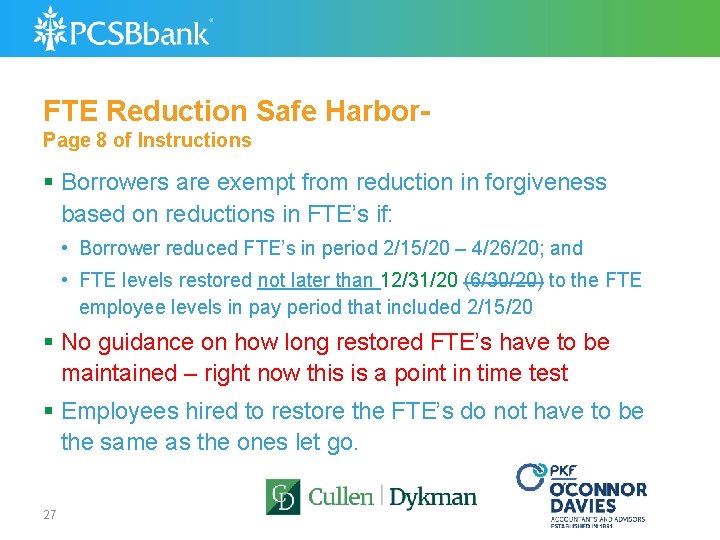 FTE Reduction Safe Harbor. Page 8 of Instructions § Borrowers are exempt from reduction