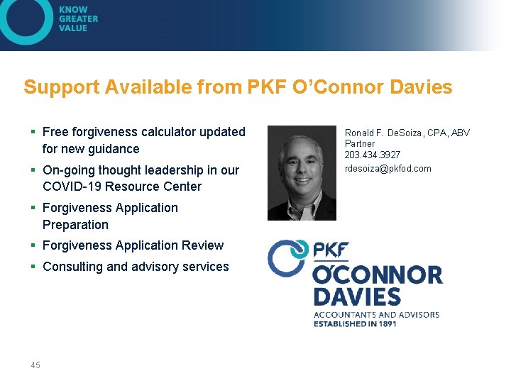 Support Available from PKF O’Connor Davies § Free forgiveness calculator updated for new guidance