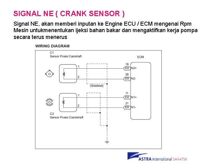 SIGNAL NE ( CRANK SENSOR ) Signal NE, akan memberi inputan ke Engine ECU