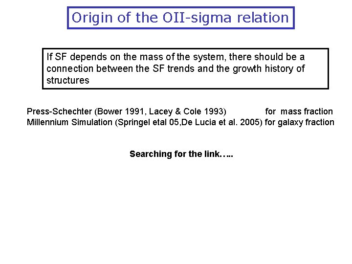 Origin of the OII-sigma relation If SF depends on the mass of the system,