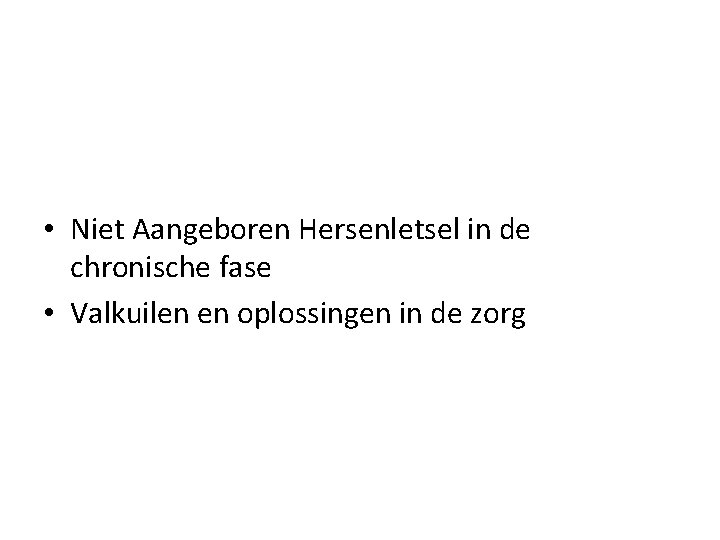  • Niet Aangeboren Hersenletsel in de chronische fase • Valkuilen en oplossingen in