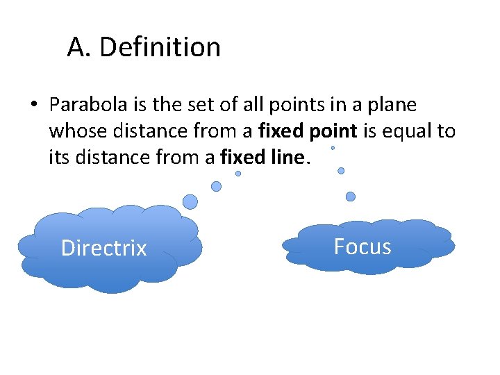 A. Definition • Parabola is the set of all points in a plane whose