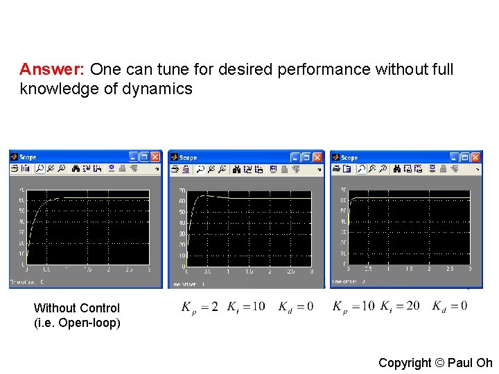 Answer: One can tune for desired performance without full knowledge of dynamics Without Control