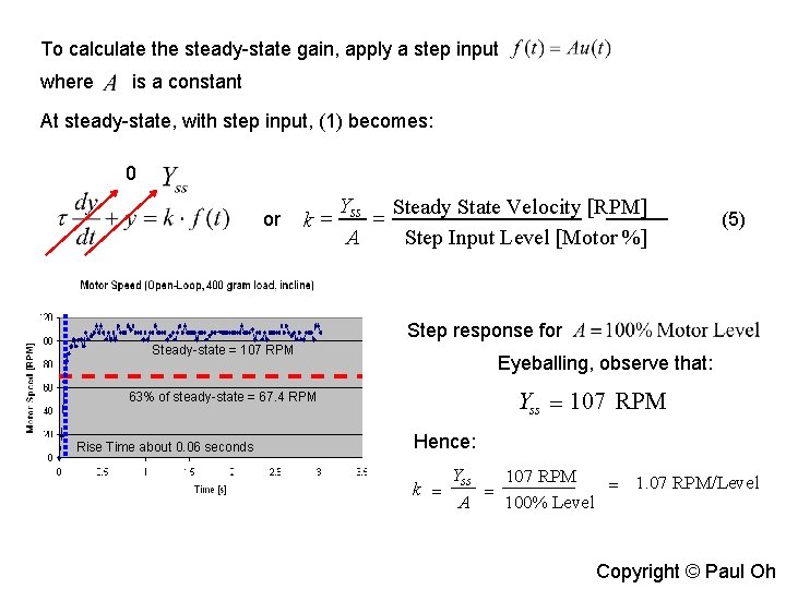 To calculate the steady-state gain, apply a step input where is a constant At