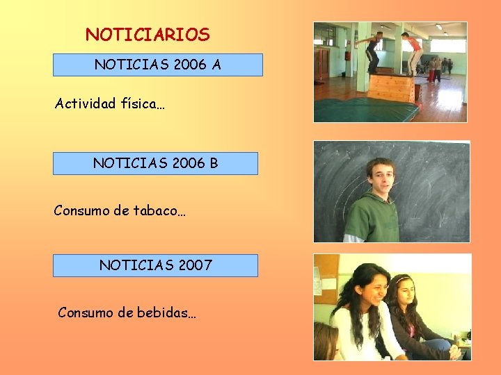 NOTICIARIOS NOTICIAS 2006 A Actividad física… NOTICIAS 2006 B Consumo de tabaco… NOTICIAS 2007