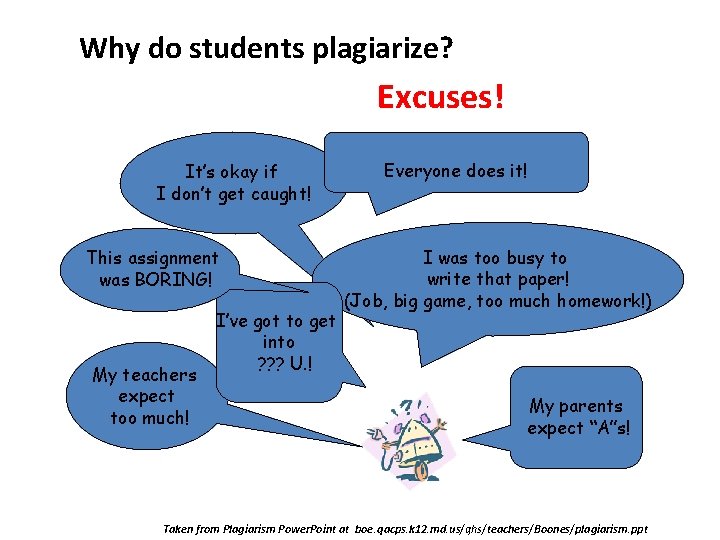 Why do students plagiarize? Excuses! It’s okay if I don’t get caught! This assignment