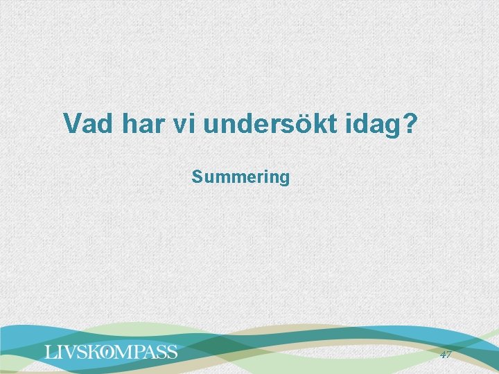 Vad har vi undersökt idag? Summering 47 Vad har vi undersökt idag? Summering 47
