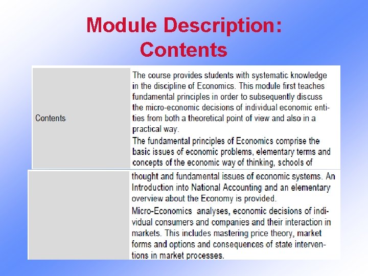 Module Description: Contents 