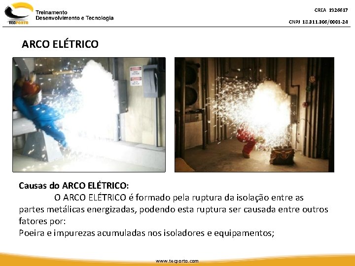 CREA 1926617 CNPJ 18. 311. 306/0001 -24 ARCO ELÉTRICO Causas do ARCO ELÉTRICO: O