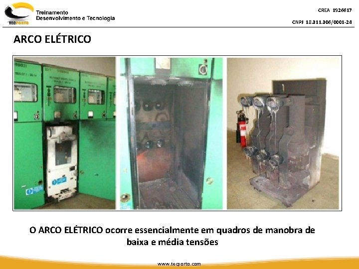 CREA 1926617 CNPJ 18. 311. 306/0001 -24 ARCO ELÉTRICO O ARCO ELÉTRICO ocorre essencialmente