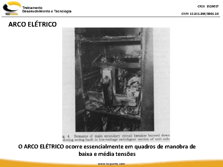 CREA 1926617 CNPJ 18. 311. 306/0001 -24 ARCO ELÉTRICO O ARCO ELÉTRICO ocorre essencialmente