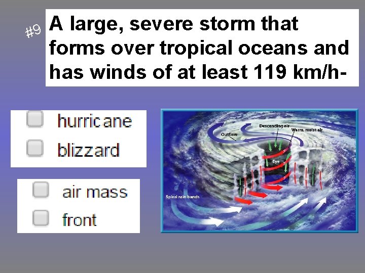 #9 A large, severe storm that forms over tropical oceans and has winds of