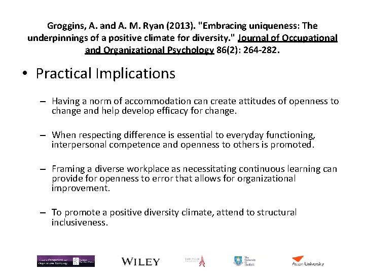 Groggins, A. and A. M. Ryan (2013). "Embracing uniqueness: The underpinnings of a positive Groggins, A. and A. M. Ryan (2013). "Embracing uniqueness: The underpinnings of a positive