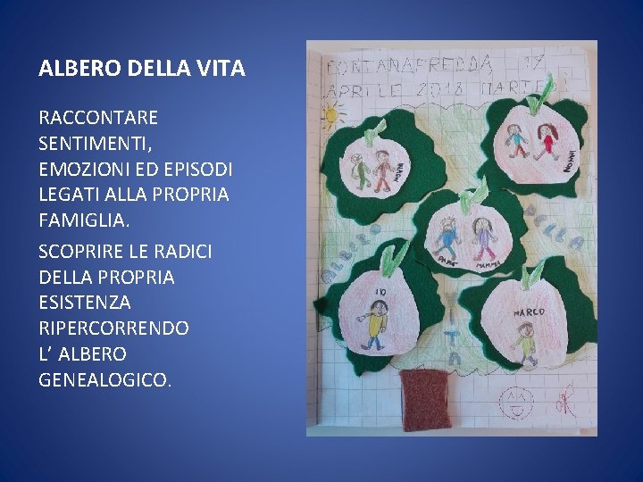 ALBERO DELLA VITA RACCONTARE SENTIMENTI, EMOZIONI ED EPISODI LEGATI ALLA PROPRIA FAMIGLIA. SCOPRIRE LE