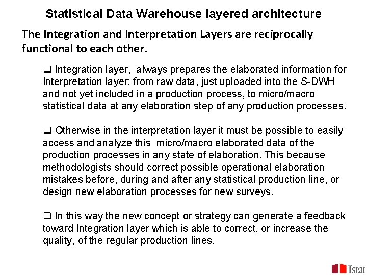 Statistical Data Warehouse layered architecture The Integration and Interpretation Layers are reciprocally functional to