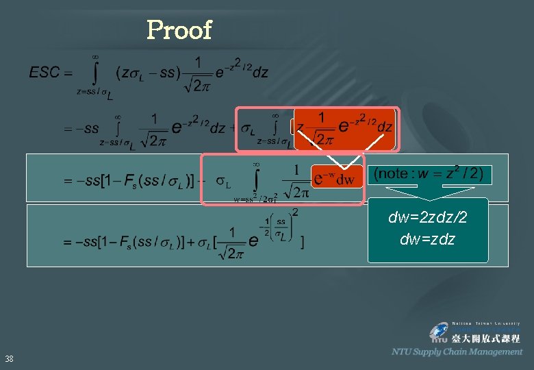 Proof dw=2 zdz/2 dw=zdz 38 