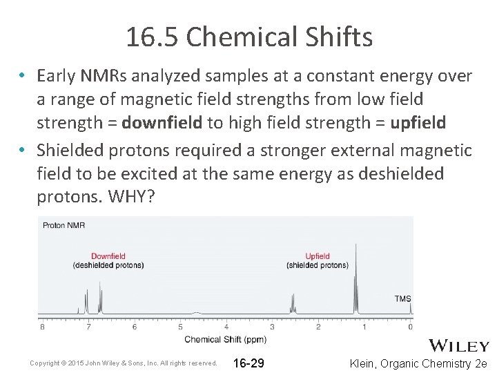 16. 5 Chemical Shifts • Early NMRs analyzed samples at a constant energy over