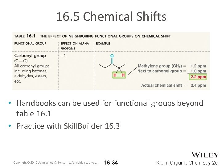 16. 5 Chemical Shifts • Handbooks can be used for functional groups beyond table