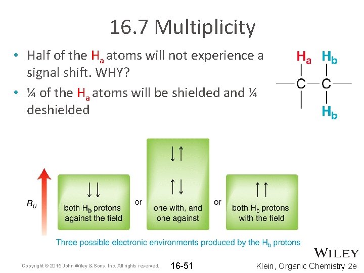 16. 7 Multiplicity • Half of the Ha atoms will not experience a signal
