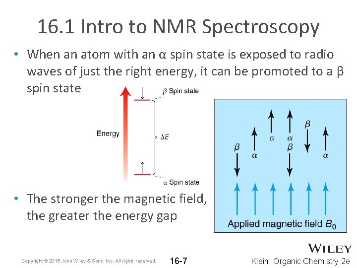 16. 1 Intro to NMR Spectroscopy • When an atom with an α spin