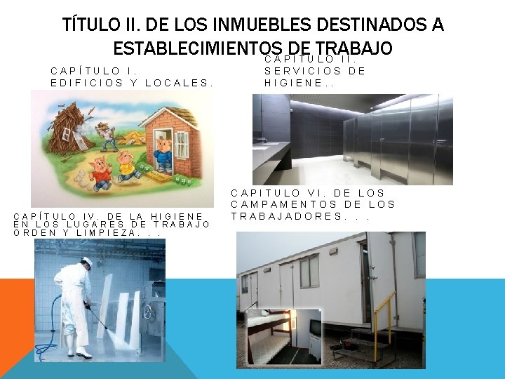 TÍTULO II. DE LOS INMUEBLES DESTINADOS A ESTABLECIMIENTOS DE TRABAJO CAPITULO II. CAPÍTULO I.