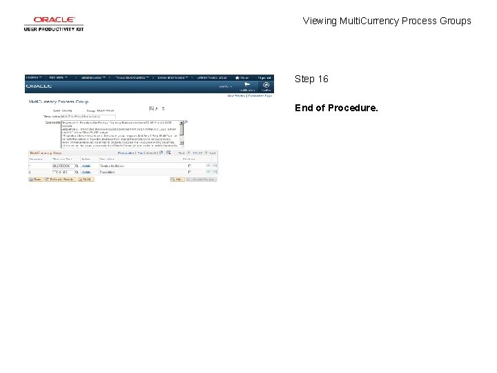 Viewing Multi. Currency Process Groups Step 16 End of Procedure. 