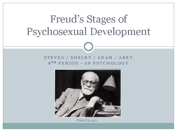 Freud’s Stages of Psychosexual Development STEVEN / SHELBY / ADAM / ABBY 8 TH
