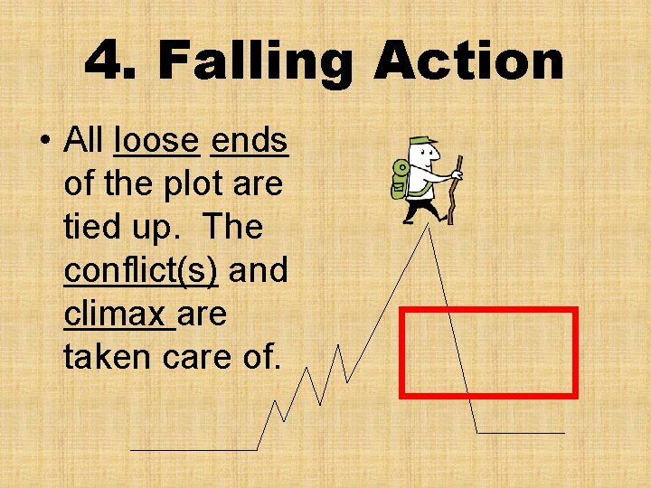 4. Falling Action • All loose ends of the plot are tied up. The