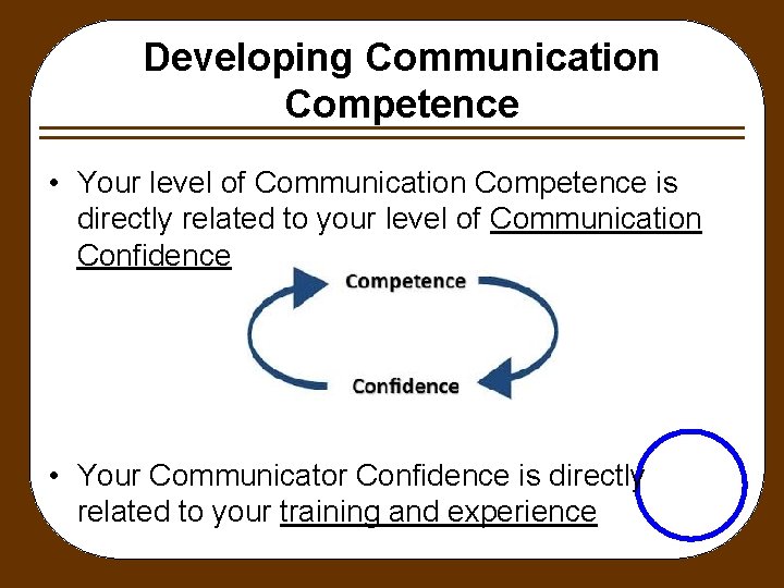 Developing Communication Competence • Your level of Communication Competence is directly related to your