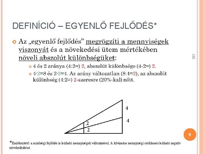 DEFINÍCIÓ – EGYENLŐ FEJLŐDÉS* /30 4 2 2 4 5 *Emlékeztető: a minőségi fejlődés