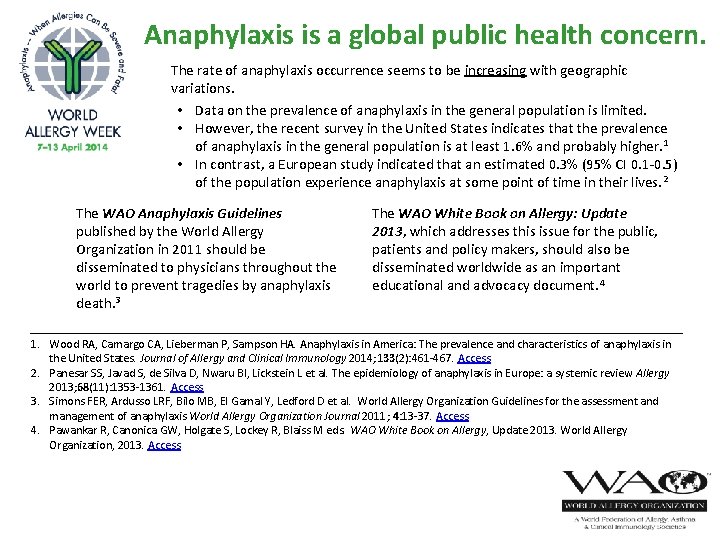 Anaphylaxis is a global health concern. Anaphylaxis is a global public health concern. The
