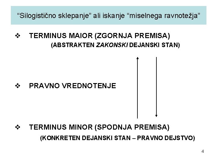 “Silogistično sklepanje” ali iskanje “miselnega ravnotežja” v TERMINUS MAIOR (ZGORNJA PREMISA) (ABSTRAKTEN ZAKONSKI DEJANSKI