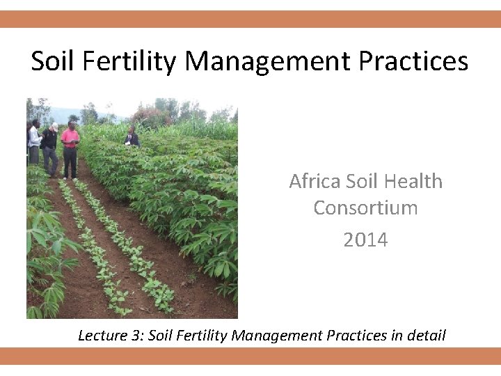 Soil Fertility Management Practices Africa Soil Health Consortium 2014 Lecture 3: Soil Fertility Management