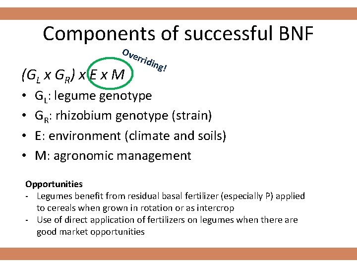 Components of successful BNF Ove (GL x GR) x E x M • •