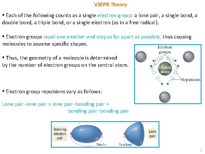 VSEPR Theory ▪ Each of the following counts as a single electron group: a