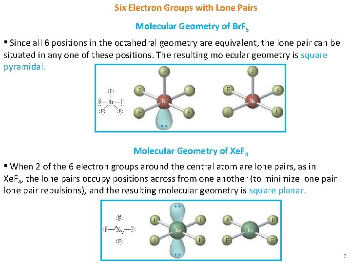 Six Electron Groups with Lone Pairs Molecular Geometry of Br. F 5 ▪ Since