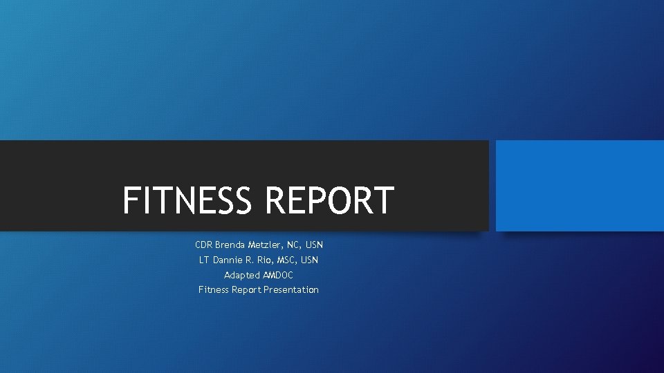 FITNESS REPORT CDR Brenda Metzler, NC, USN LT Dannie R. Rio, MSC, USN Adapted