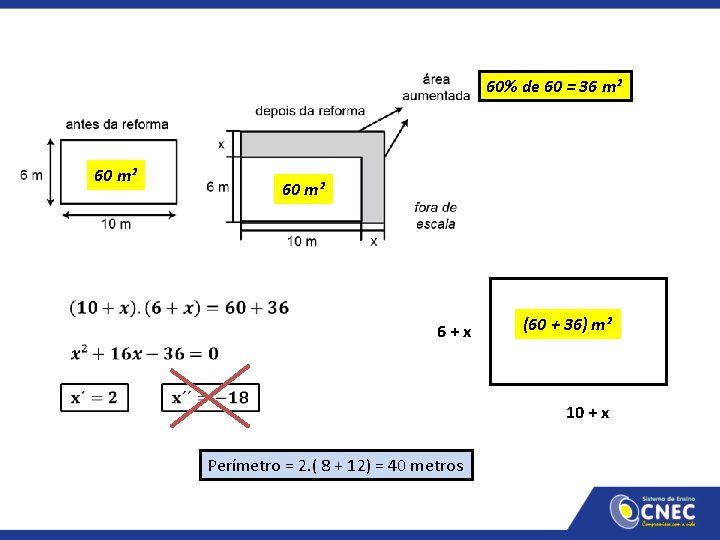 60% de 60 = 36 m² 60 m² 6 + x (60 + 36)