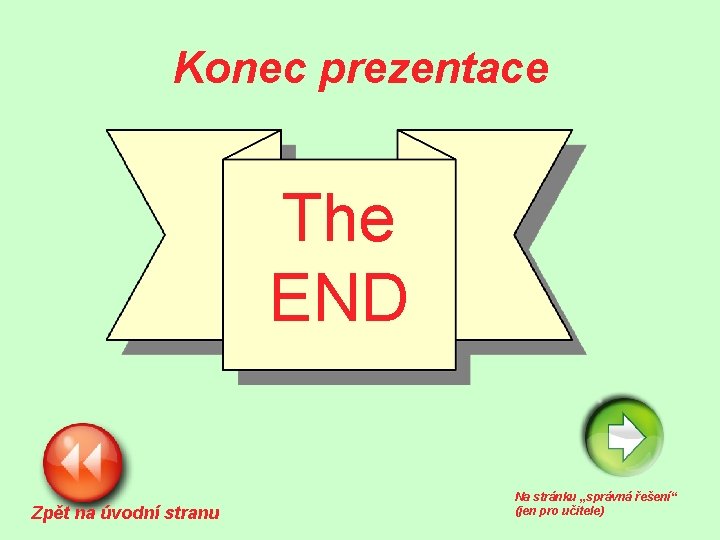 Konec prezentace The END Zpět na úvodní stranu Na stránku „správná řešení“ (jen pro