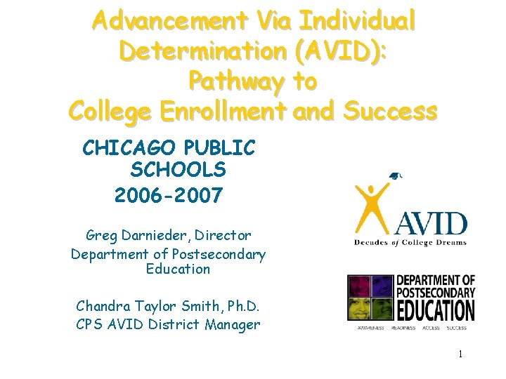 Advancement Via Individual Determination (AVID): Pathway to College Enrollment and Success CHICAGO PUBLIC SCHOOLS