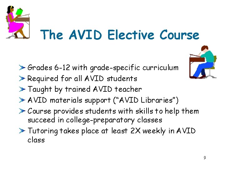 The AVID Elective Course Grades 6 -12 with grade-specific curriculum Required for all AVID