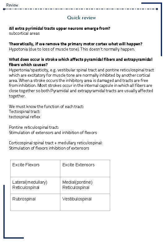 Review Quick review All extra pyrimidal tracts upper neurons emerge from? subcortical areas Theoretically,