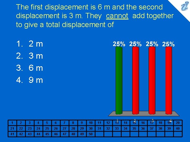 The first displacement is 6 m and the second displacement is 3 m. They