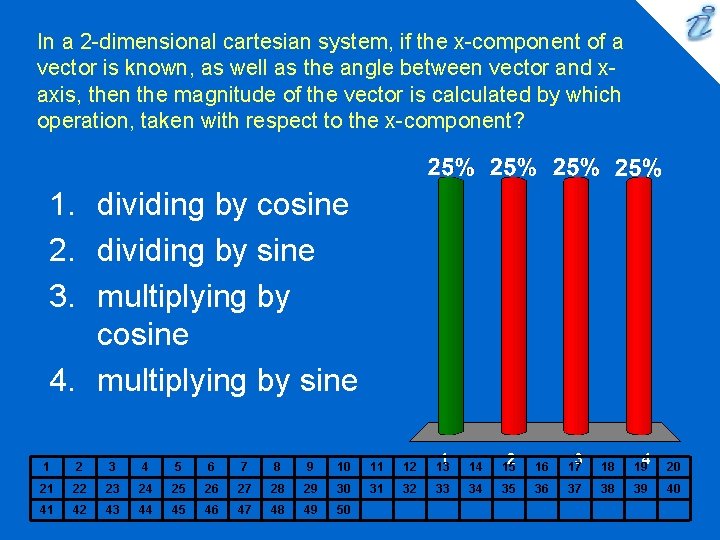 In a 2 -dimensional cartesian system, if the x-component of a vector is known,