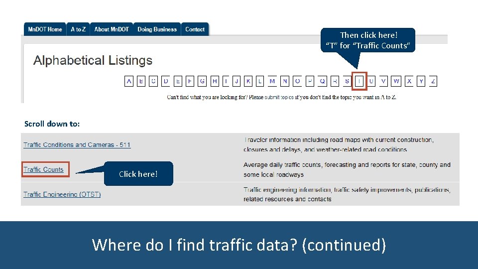Then click here! “T” for “Traffic Counts” Scroll down to: Click here! Where do
